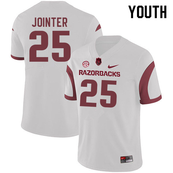 Youth #25 James Jointer Arkansas Razorbacks College Football Jerseys Sale-White - Click Image to Close
